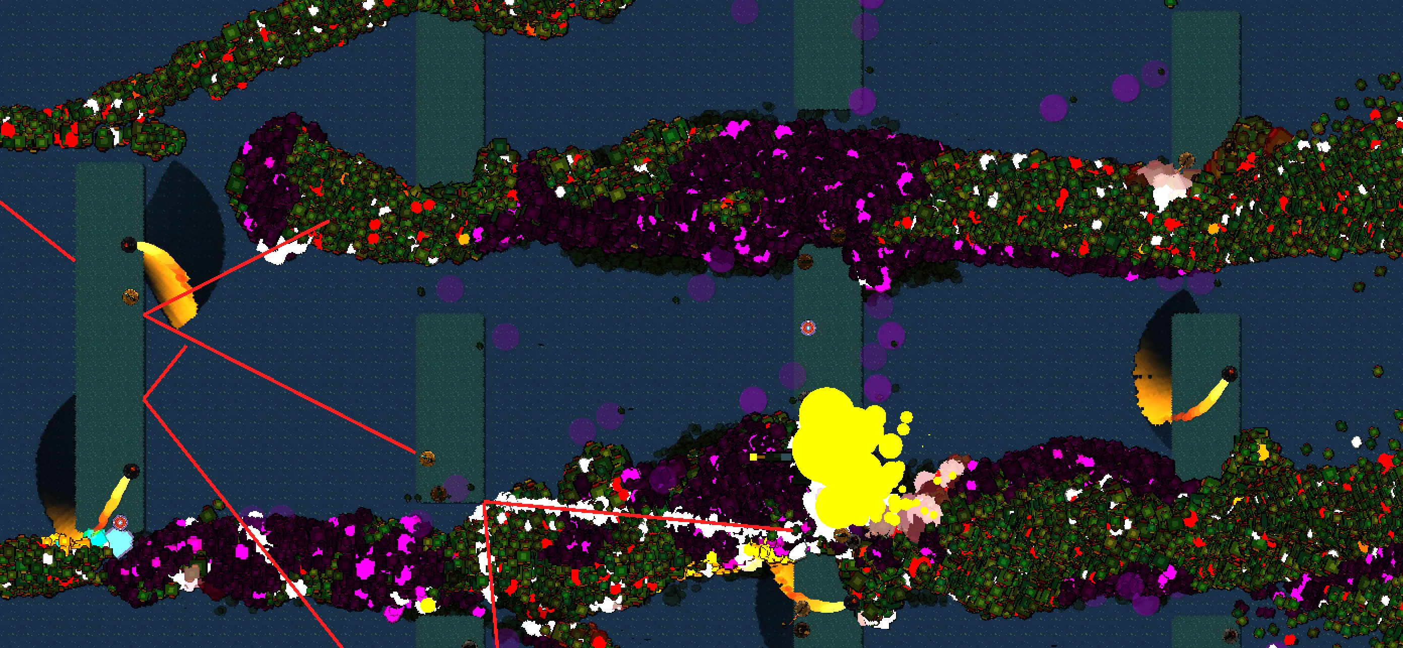 Orc Flood in play: a gold line of towers firing into a flood of more than one hundred thousand orcs pouring across the field